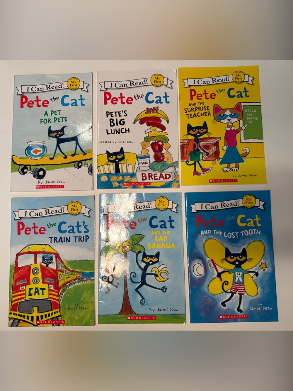 Scholastic Pete the Cat colorful children's book set โ blue, yellow, red